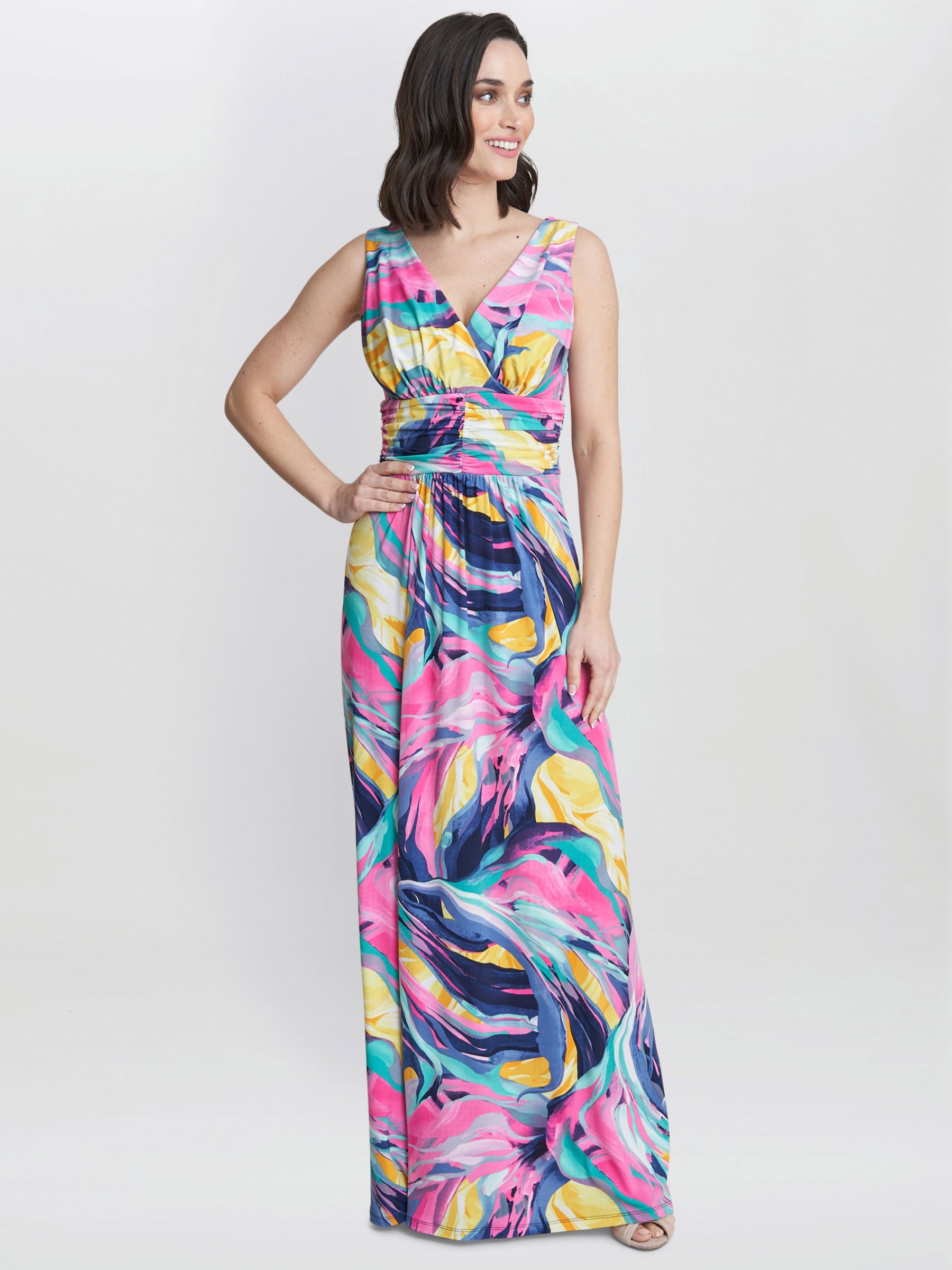 Gina Bacconi Camille Abstract Print Jersey Maxi Dress, Peach/Multi, 8