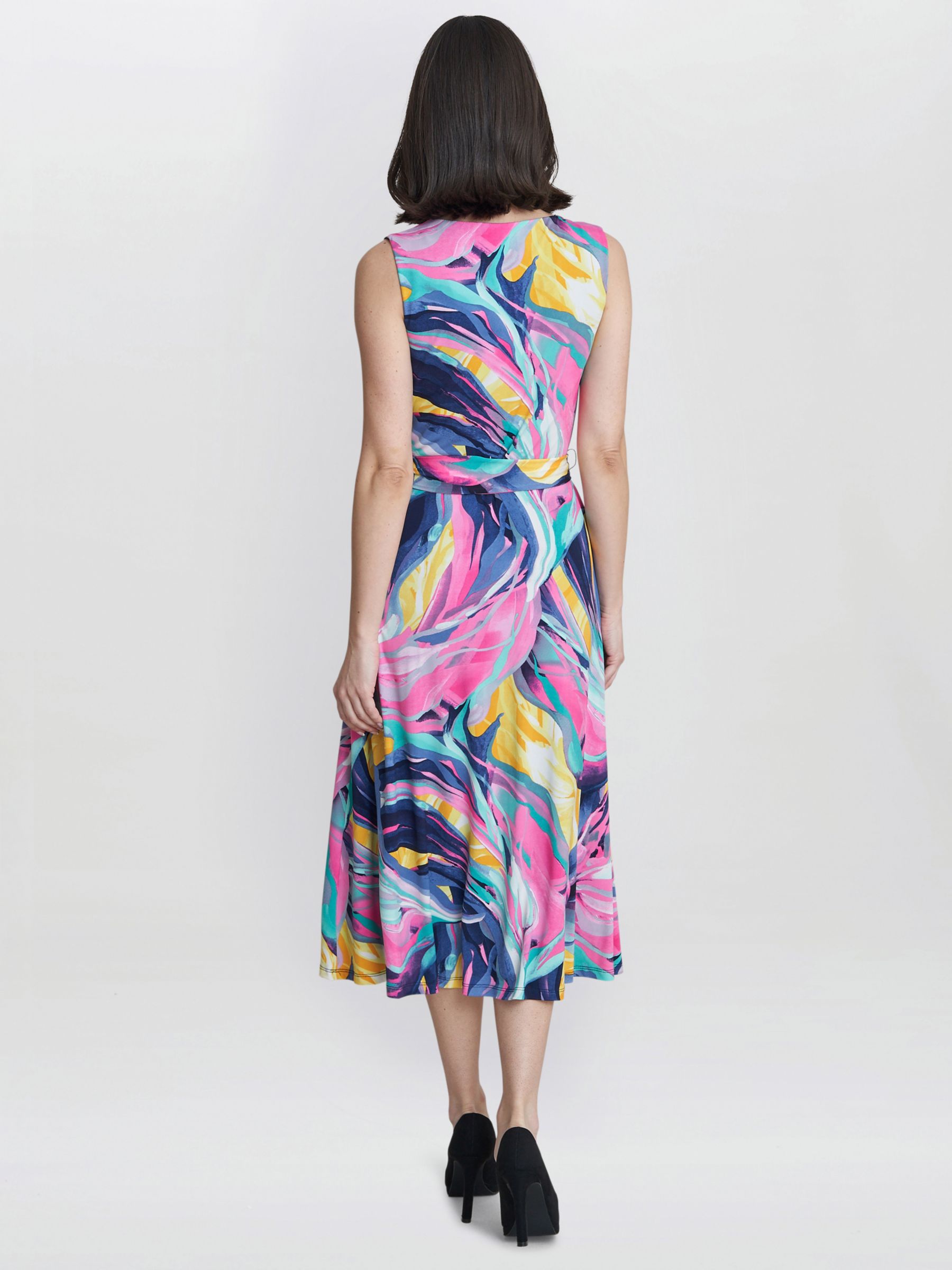Gina Bacconi Anastacia Fit and Flare Abstract Print Midi Jersey Dress, Peach/Multi, 8