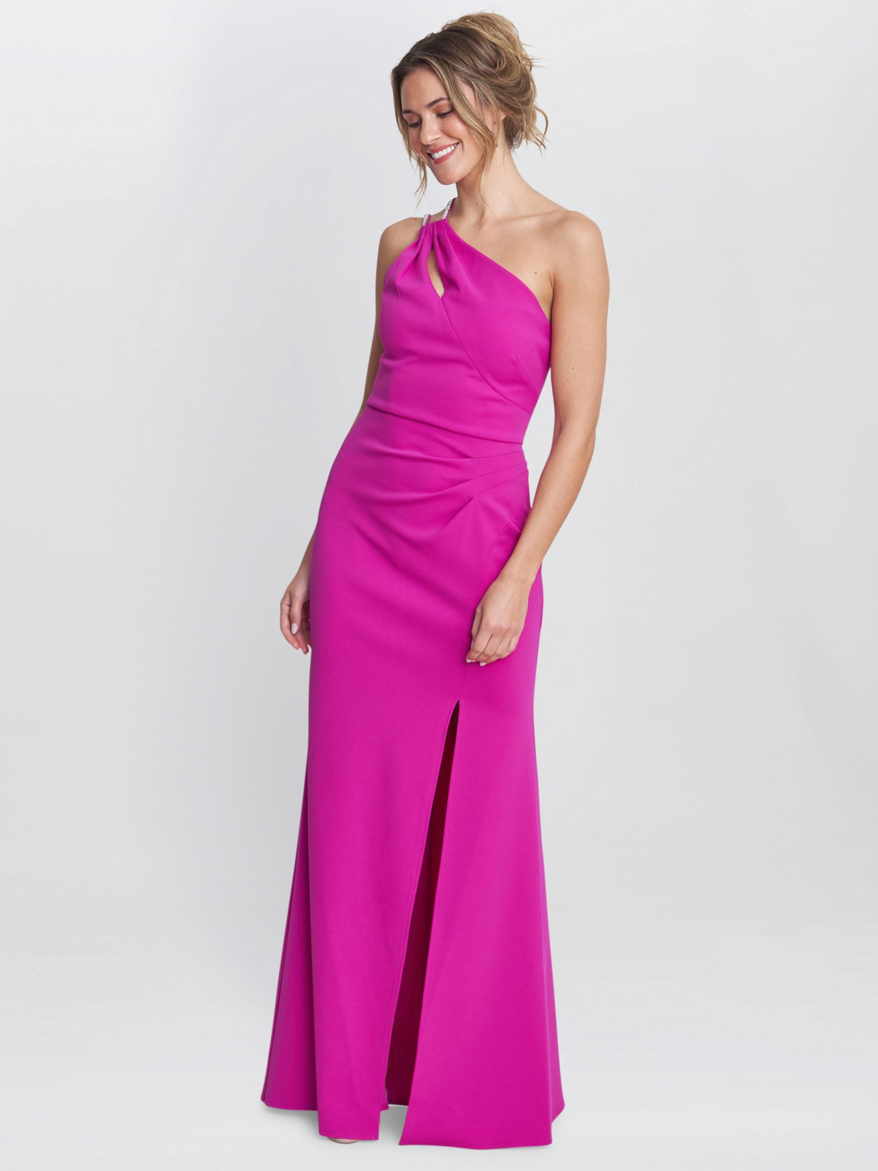 Gina Bacconi Bryony Diamante Strap One Shoulder Maxi Dress, Fuchsia, 8