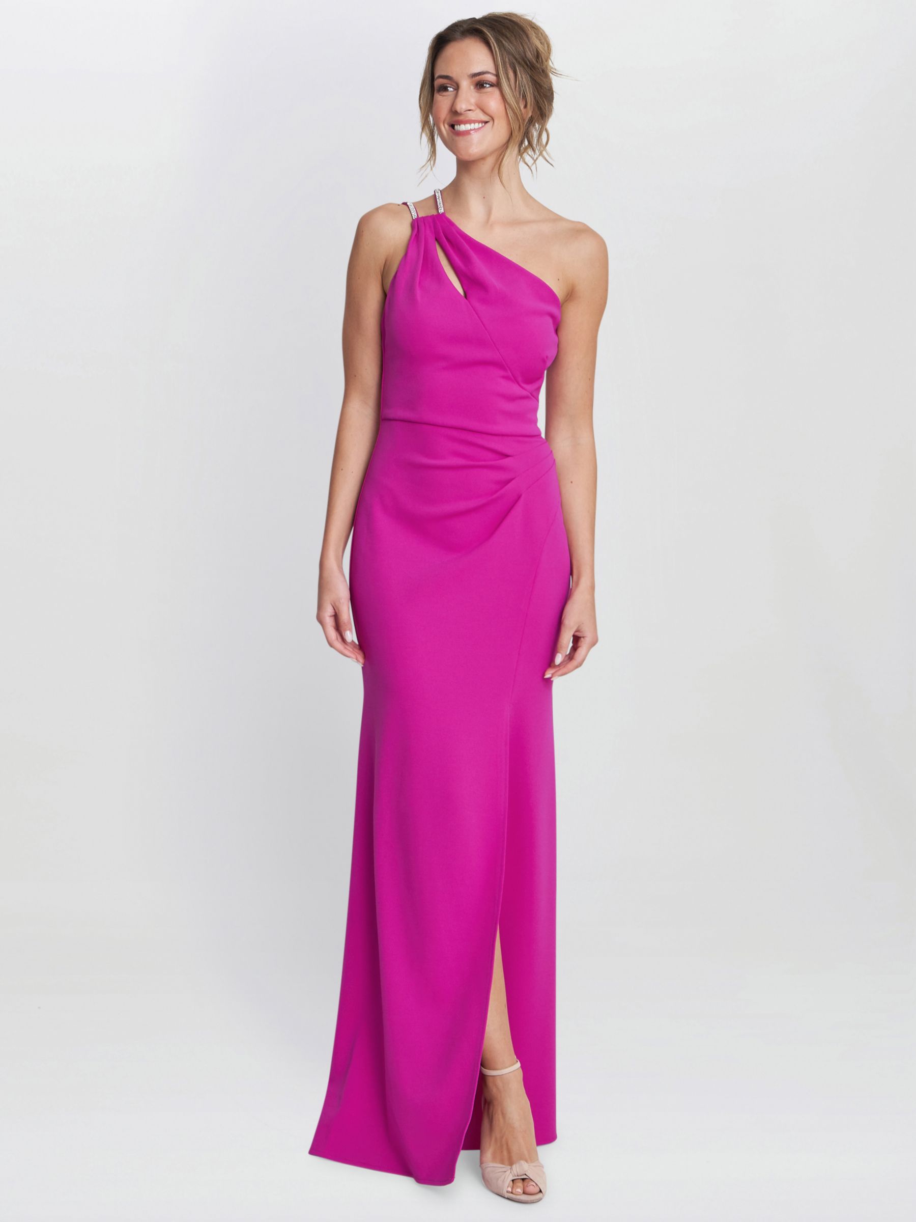 Gina Bacconi Bryony Diamante Strap One Shoulder Maxi Dress, Fuchsia, 8