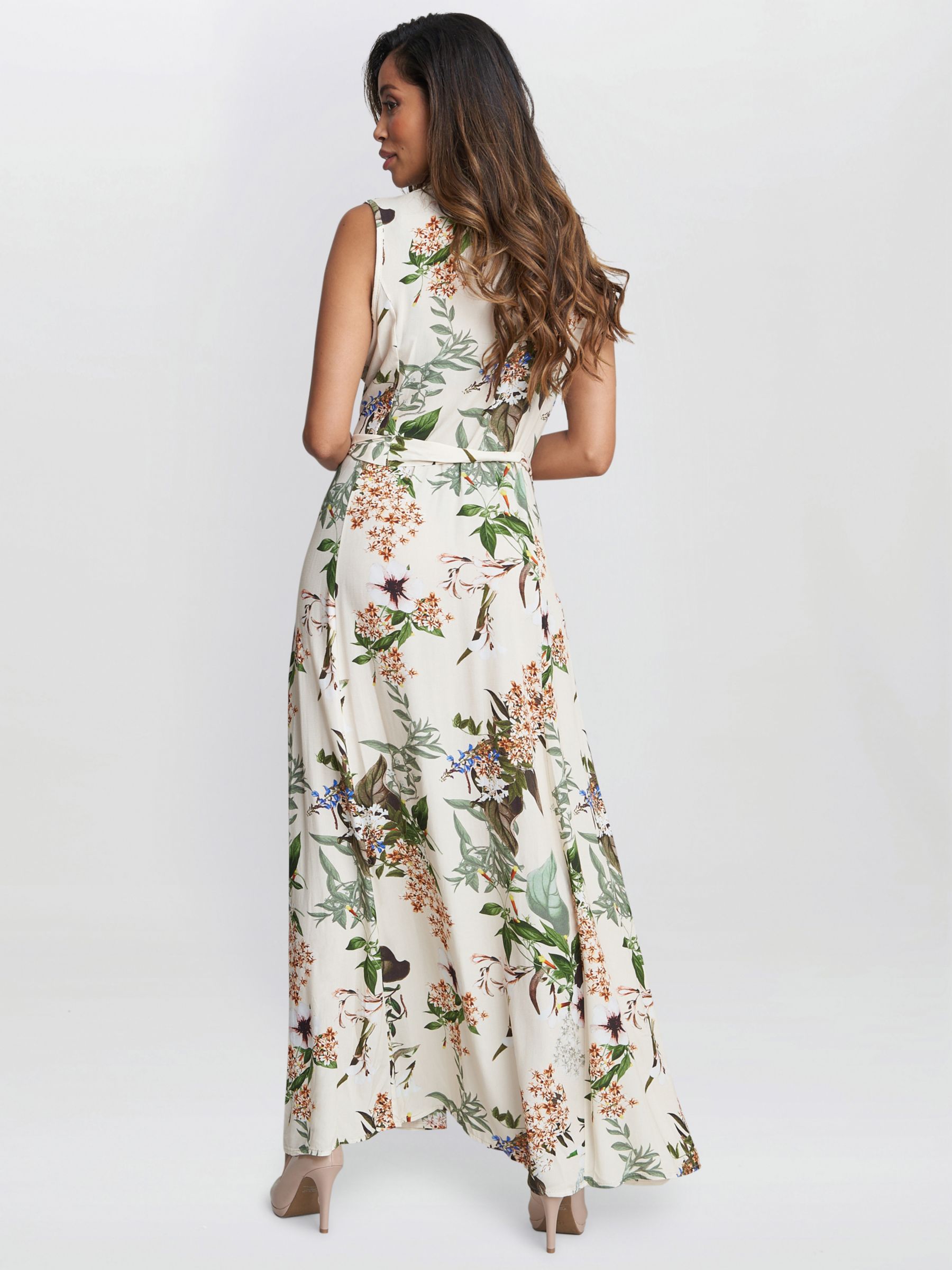 Buy Gina Bacconi Ariel Sleeveless Floral Maxi Shirt Dress, White/Multi Online at johnlewis.com