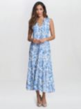 Gina Bacconi Lolita Floral Print Sleeveless Midi Dress, Blue/White
