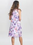 Gina Bacconi Ginnie Floral Print High Neck Double Layer Dress, Purple Infusion