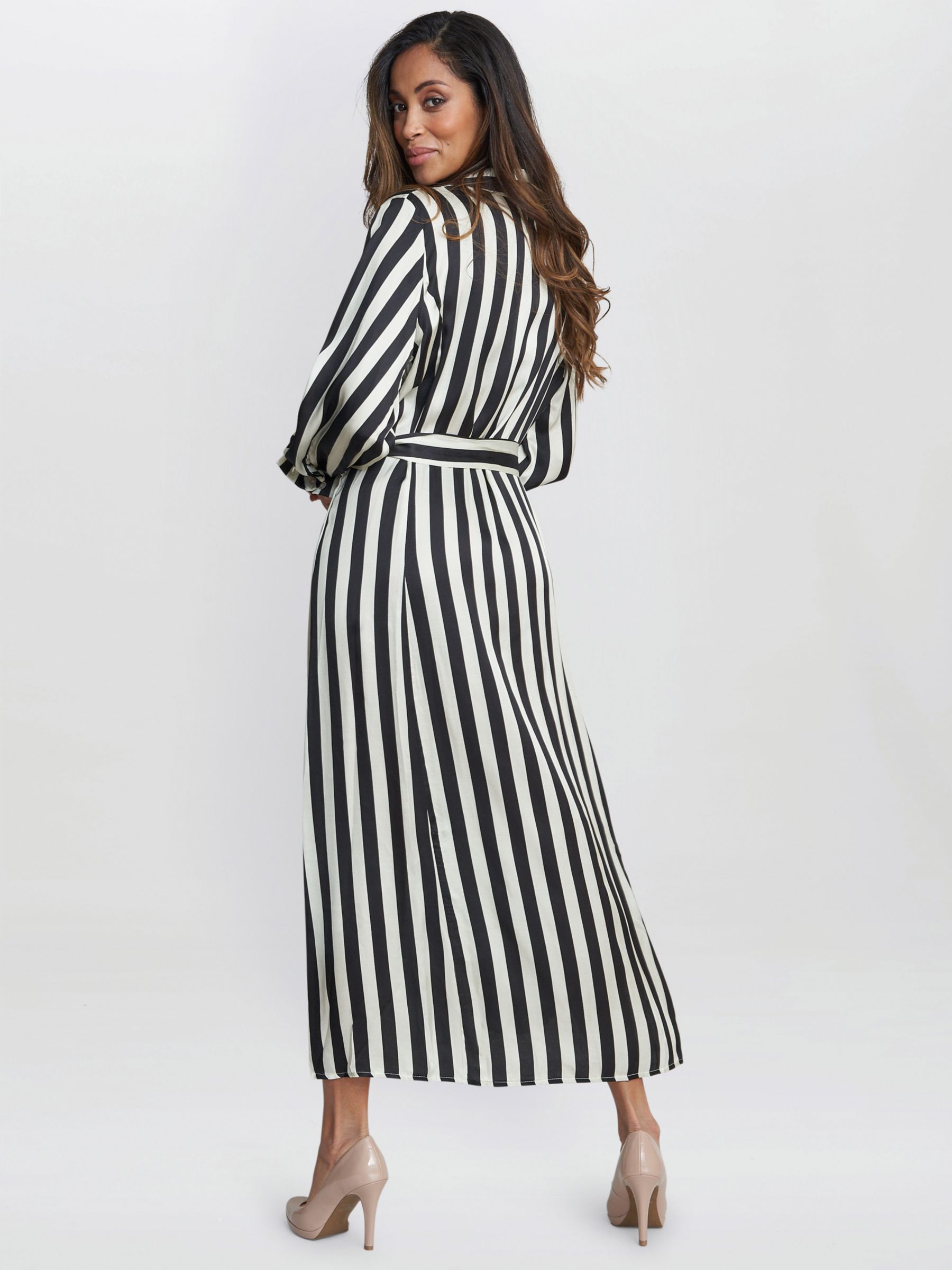 Buy Gina Bacconi Katarina Satin Shirt Midi Dress, Black/White Online at johnlewis.com