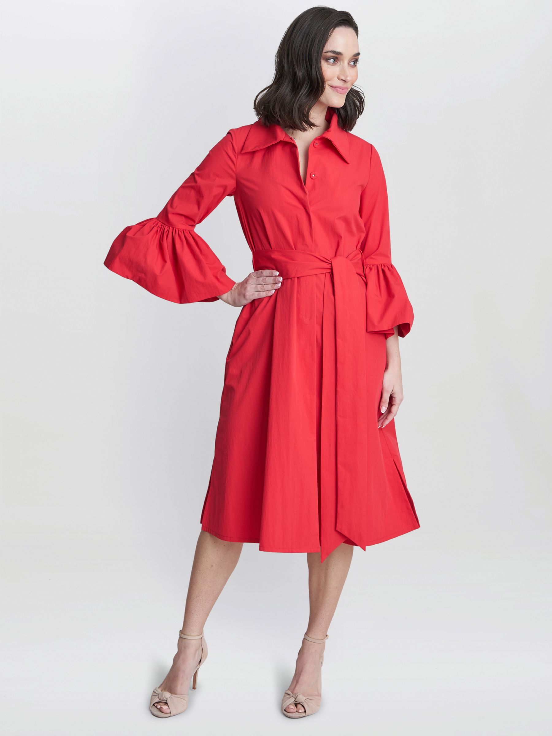 Gina Bacconi Melinda Taffeta Midi Shirt Dress, Red, 8