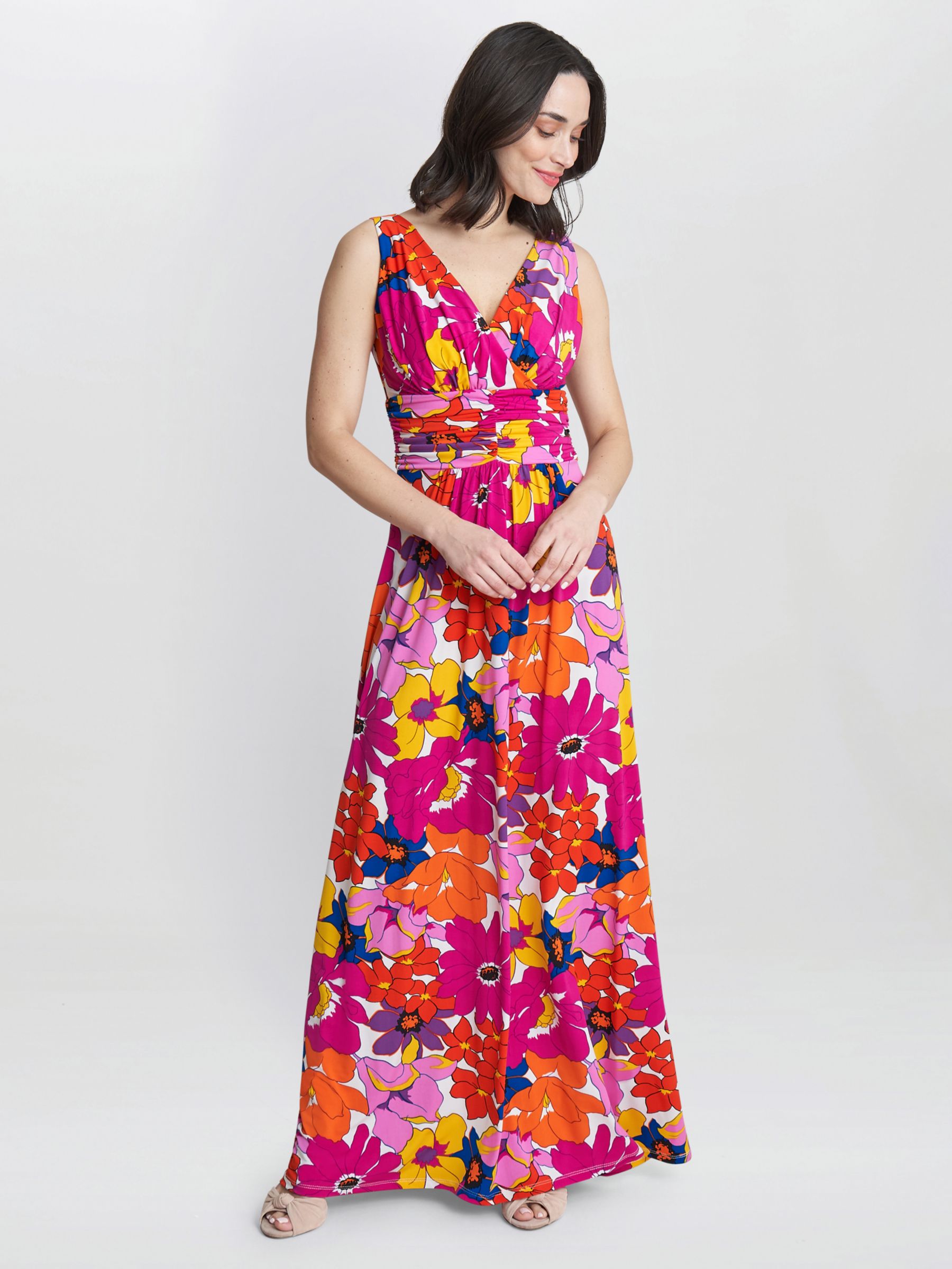 Gina Bacconi Jaime Bold Flower Print Jersey Maxi Dress, Pink/Multi