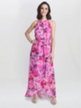Gina Bacconi Hermione Floral Print Maxi Dress, Hot Pink