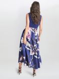 Gina Bacconi Megan Sleeveless Hi-Lo Midi Floral Dress, Navy