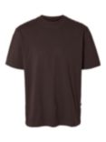 SELECTED HOMME Cotton T-Shirt, Chocolate Torte