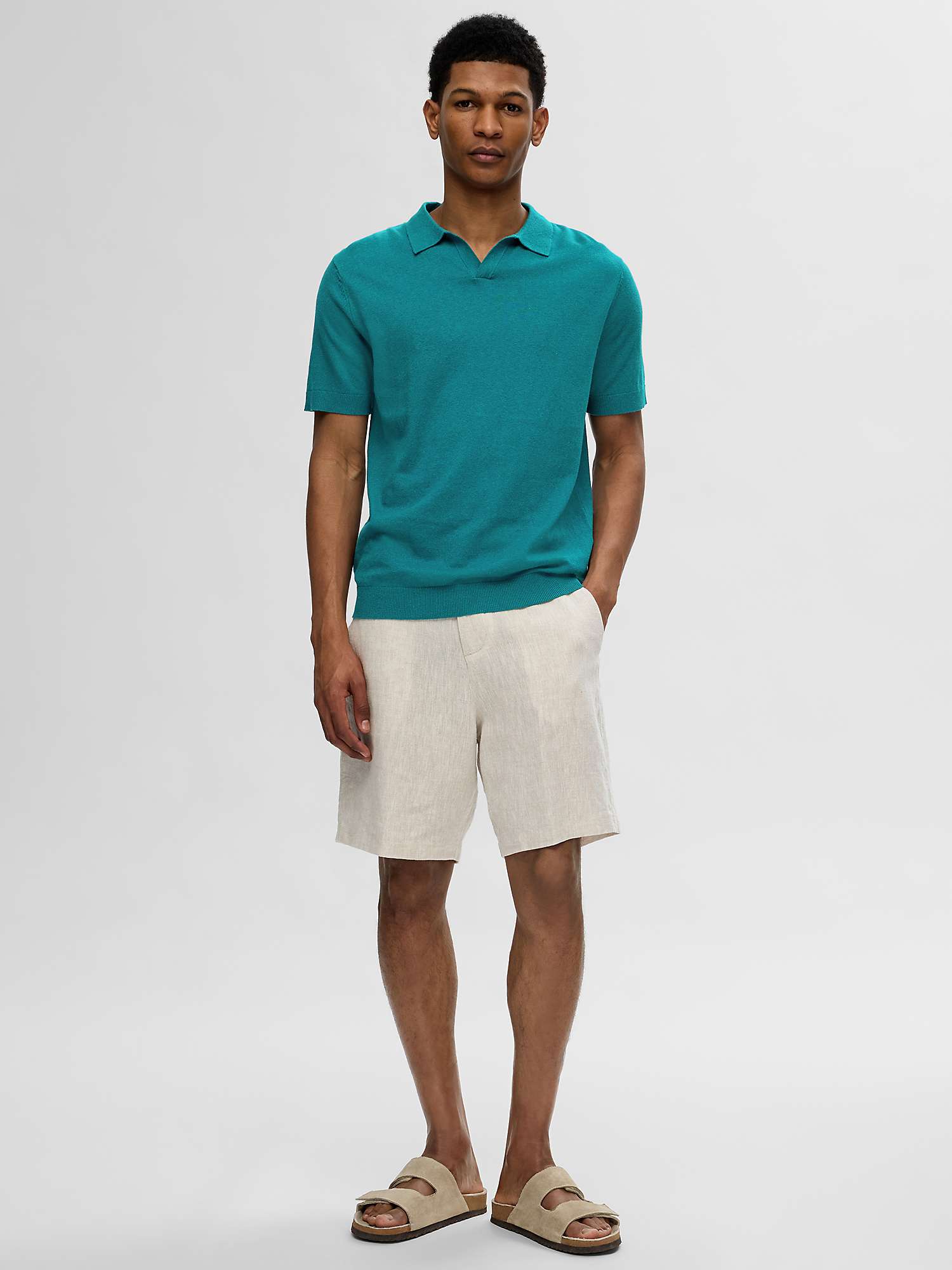Buy SELECTED HOMME Short Sleeve Linen Polo Shirt, Blue Online at johnlewis.com