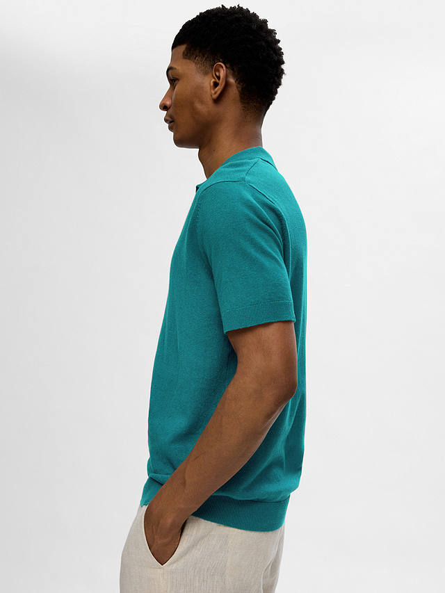 SELECTED HOMME Short Sleeve Linen Polo Shirt, Blue
