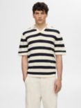 SELECTED HOMME Knitted Open Polo Shirt, Egret/Black