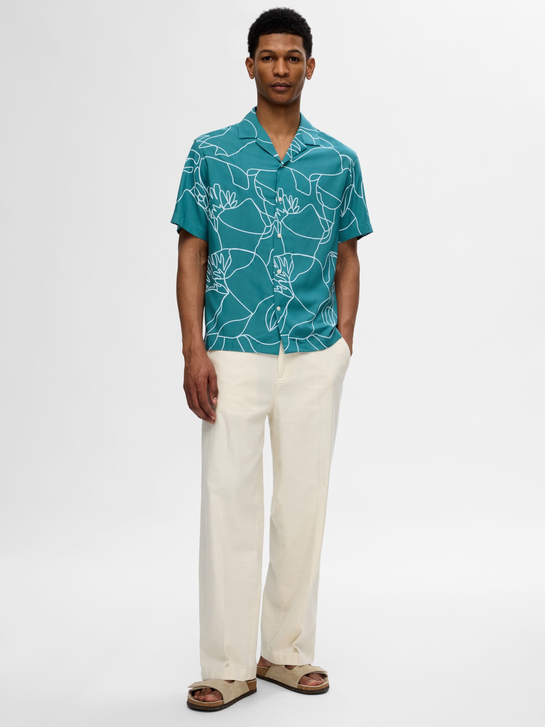 SELECTED HOMME Resort Shirt, Blue/White, S