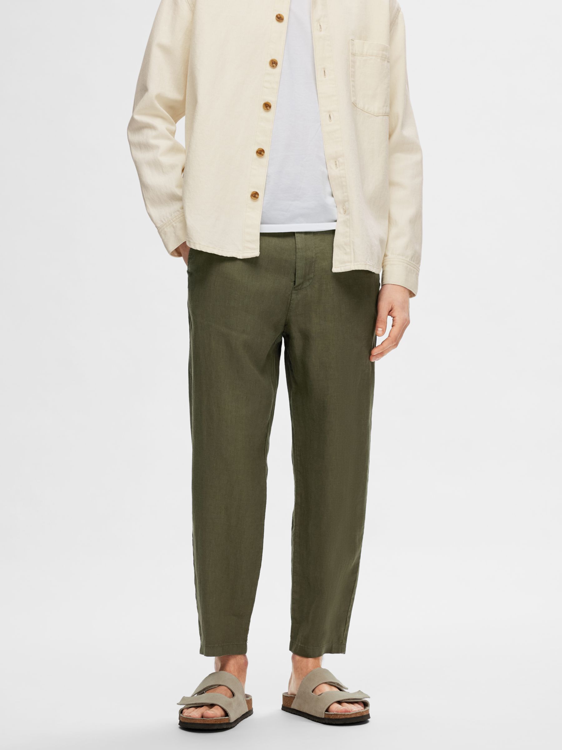 SELECTED HOMME Magnus Linen Trousers, Forest Night