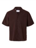 SELECTED HOMME Revere Collar Short Sleeve Shirt, Chocolate