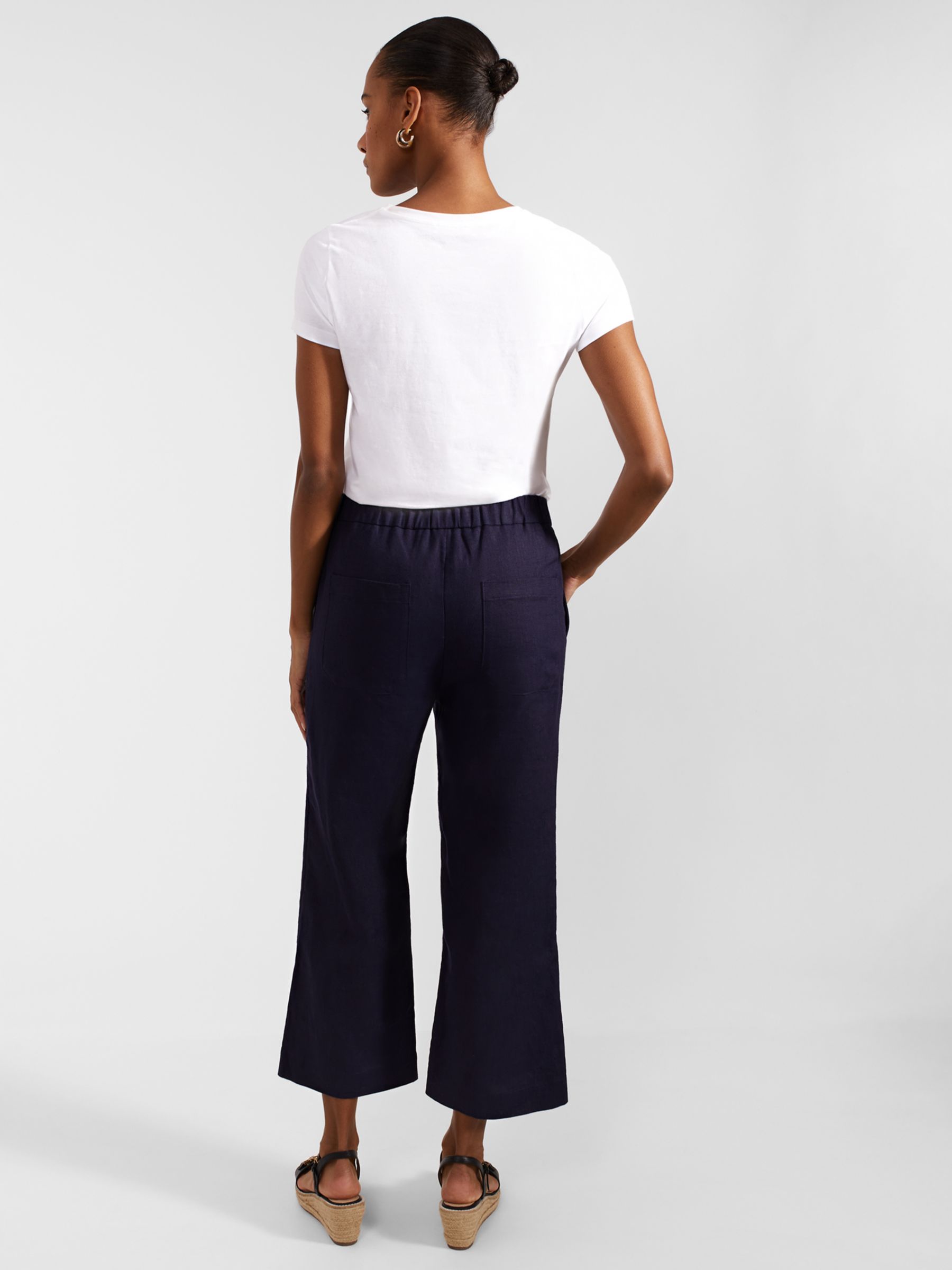 Hobbs Lillie Cropped Linen Kick Flare Trousers, True Navy, 10