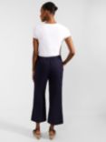 Hobbs Lillie Cropped Linen Kick Flare Trousers, True Navy