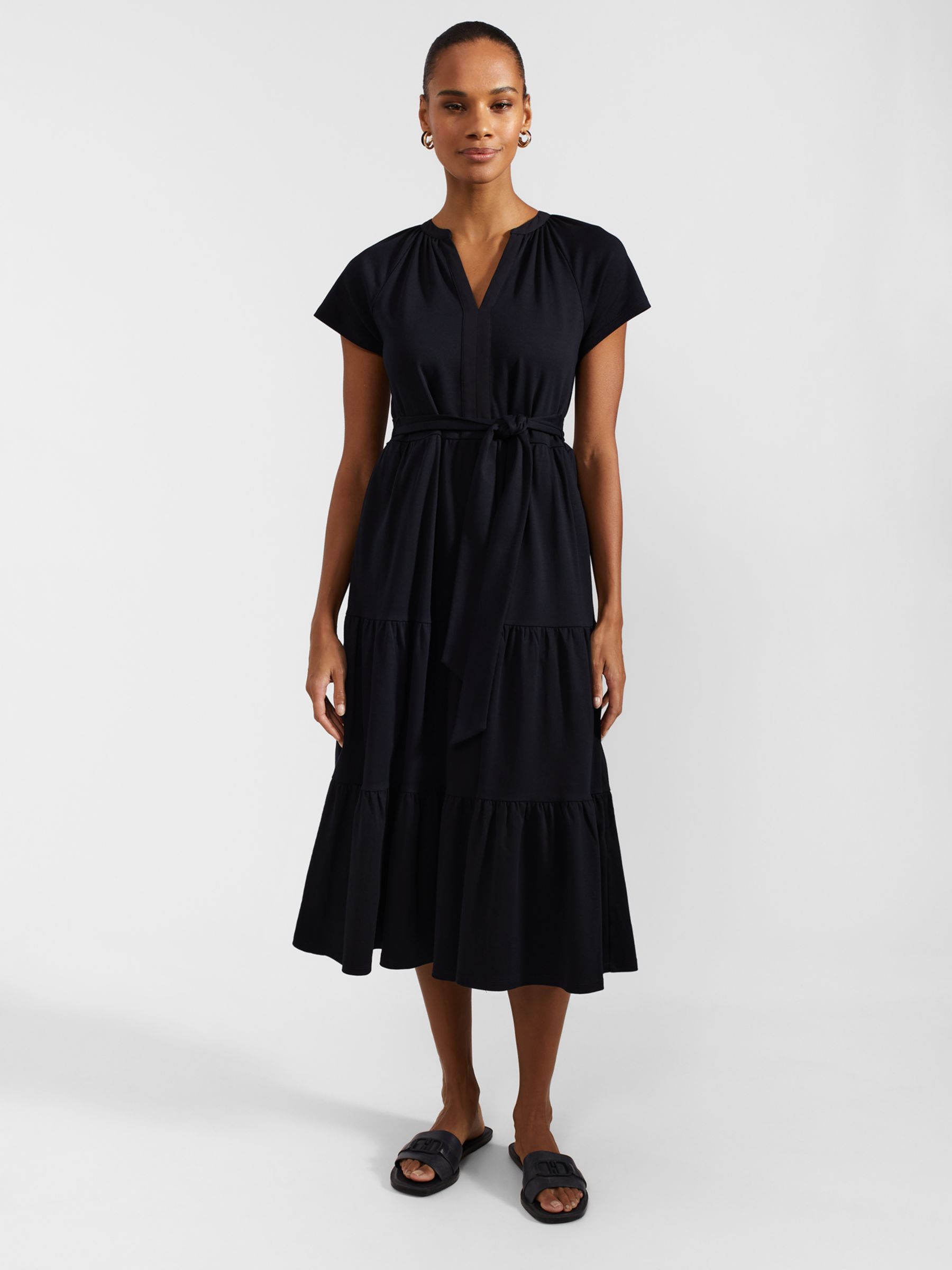 Hobbs Valentina Tiered Jersey Midi Dress, Navy