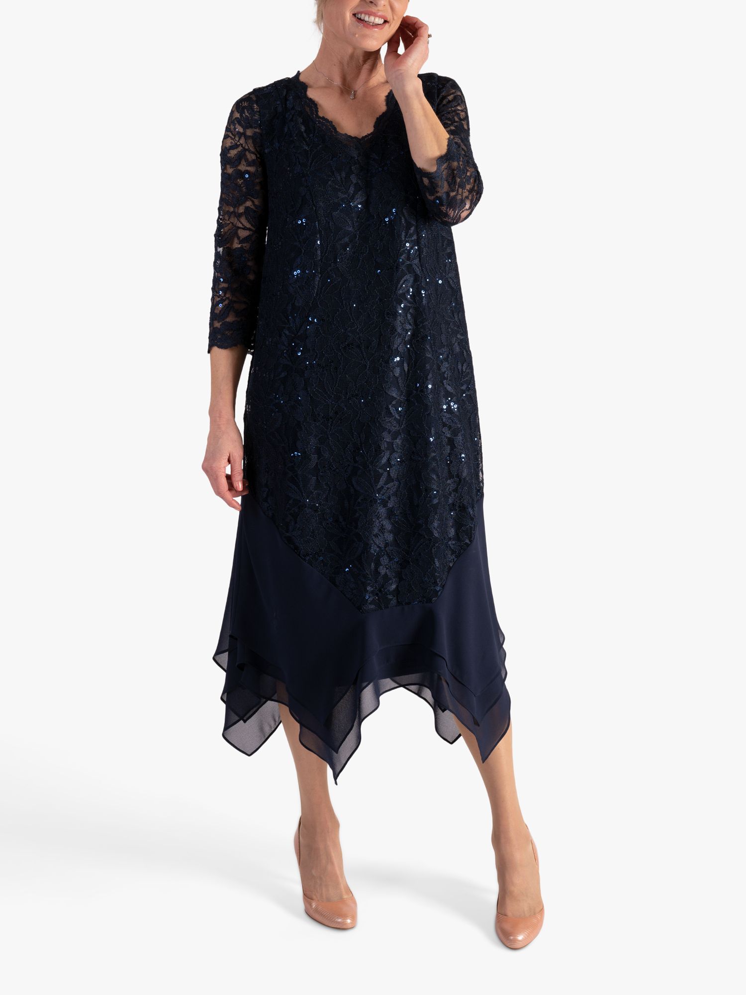 Buy chesca Sequin Lace Chiffon Trim Midi Dress, Dark Navy Online at johnlewis.com