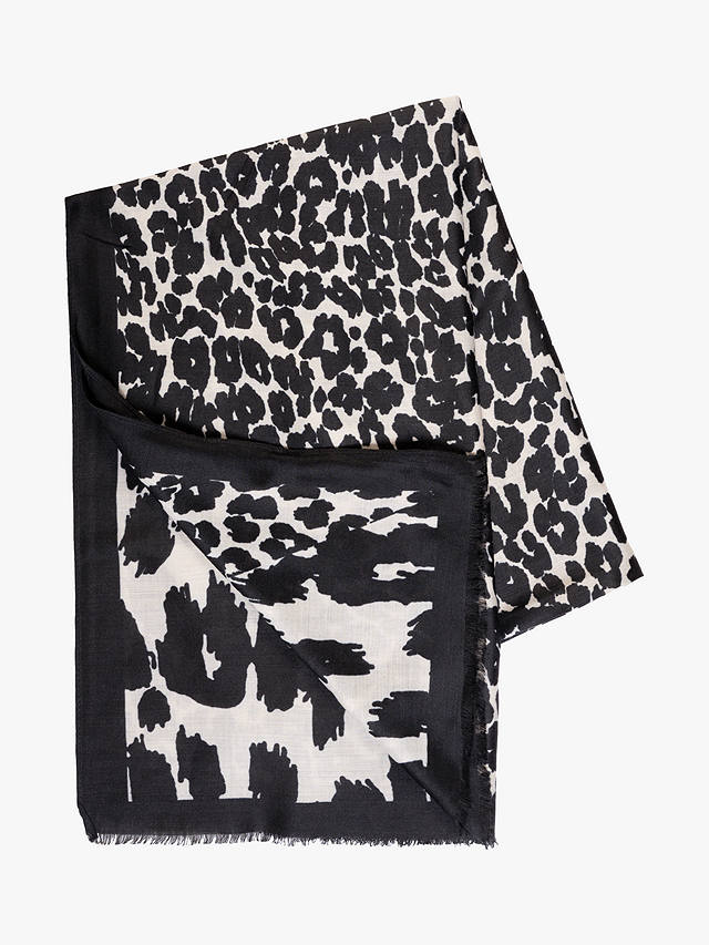 chesca Leopard Print Colour Block Scarf, Black/Cream