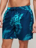 Superdry Recycled Hawaiian Print 17" Swim Shorts, Palm Print Navy