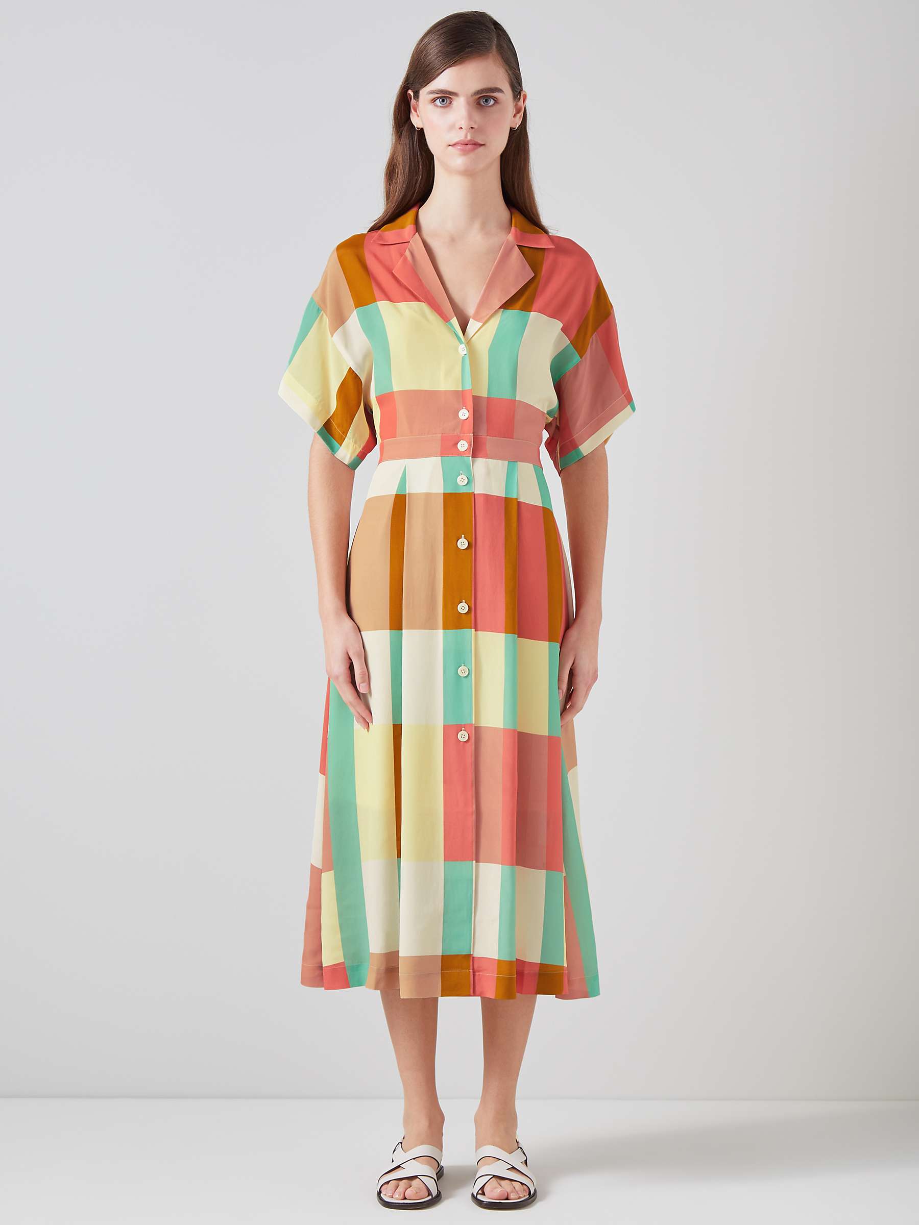 Buy L.K.Bennett Izzy Silk Blend Oversize Check Midi Shirt Dress, Multi Online at johnlewis.com