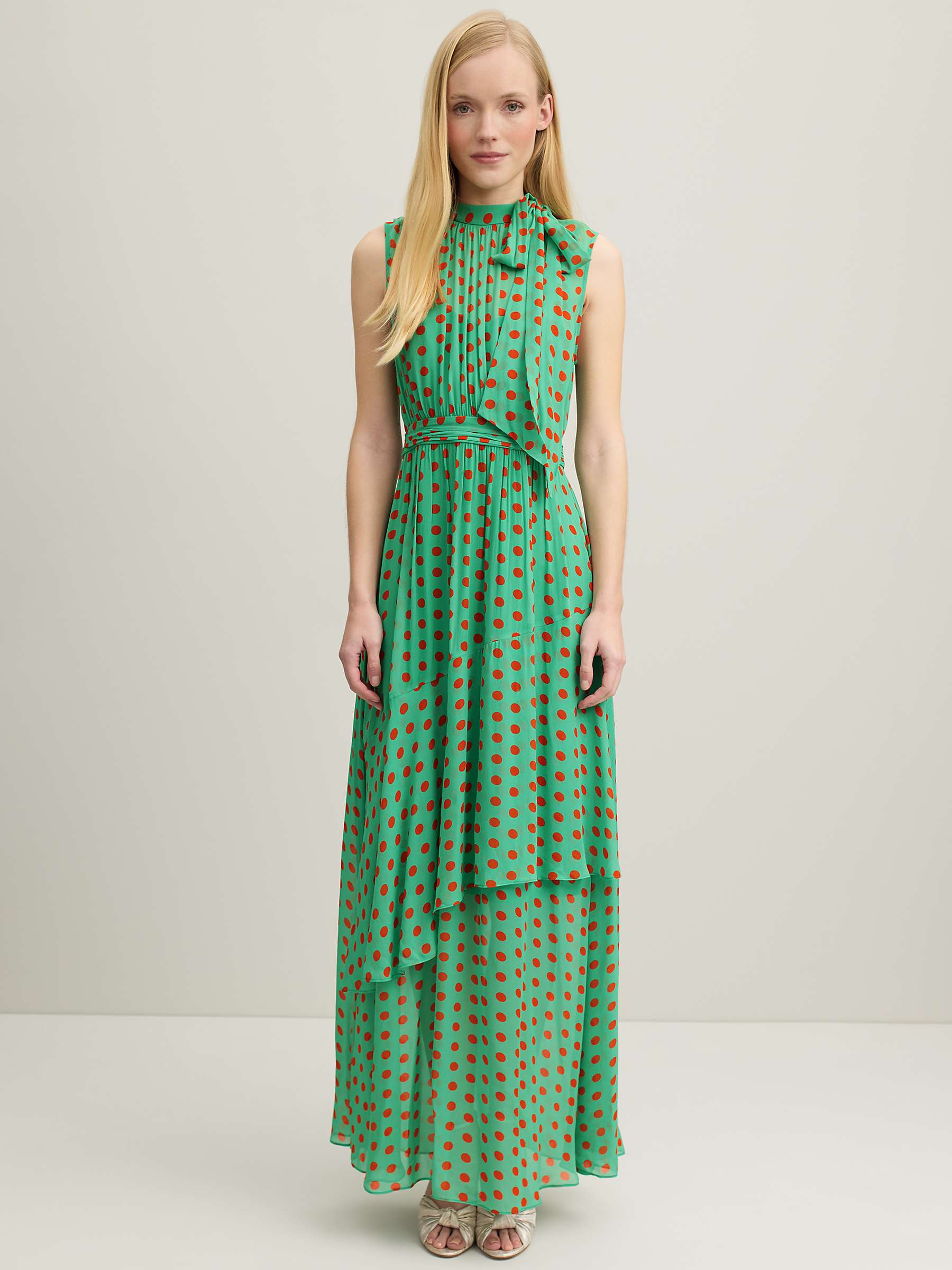 Buy L.K.Bennett Royal Ascot Robyn Spot Asymmetric Tier Maxi Dress, Green Online at johnlewis.com