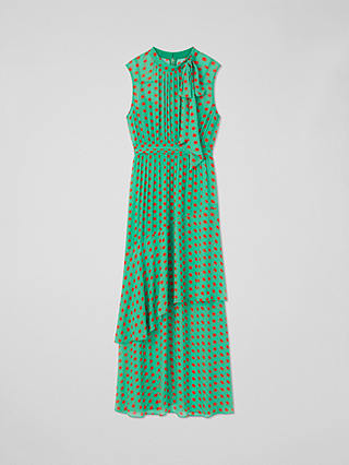 L.K.Bennett Royal Ascot Robyn Spot Asymmetric Tier Maxi Dress, Green