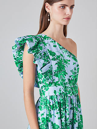L.K.Bennett Maud Organic Cotton Floral Midi Dress, Blue/Multi