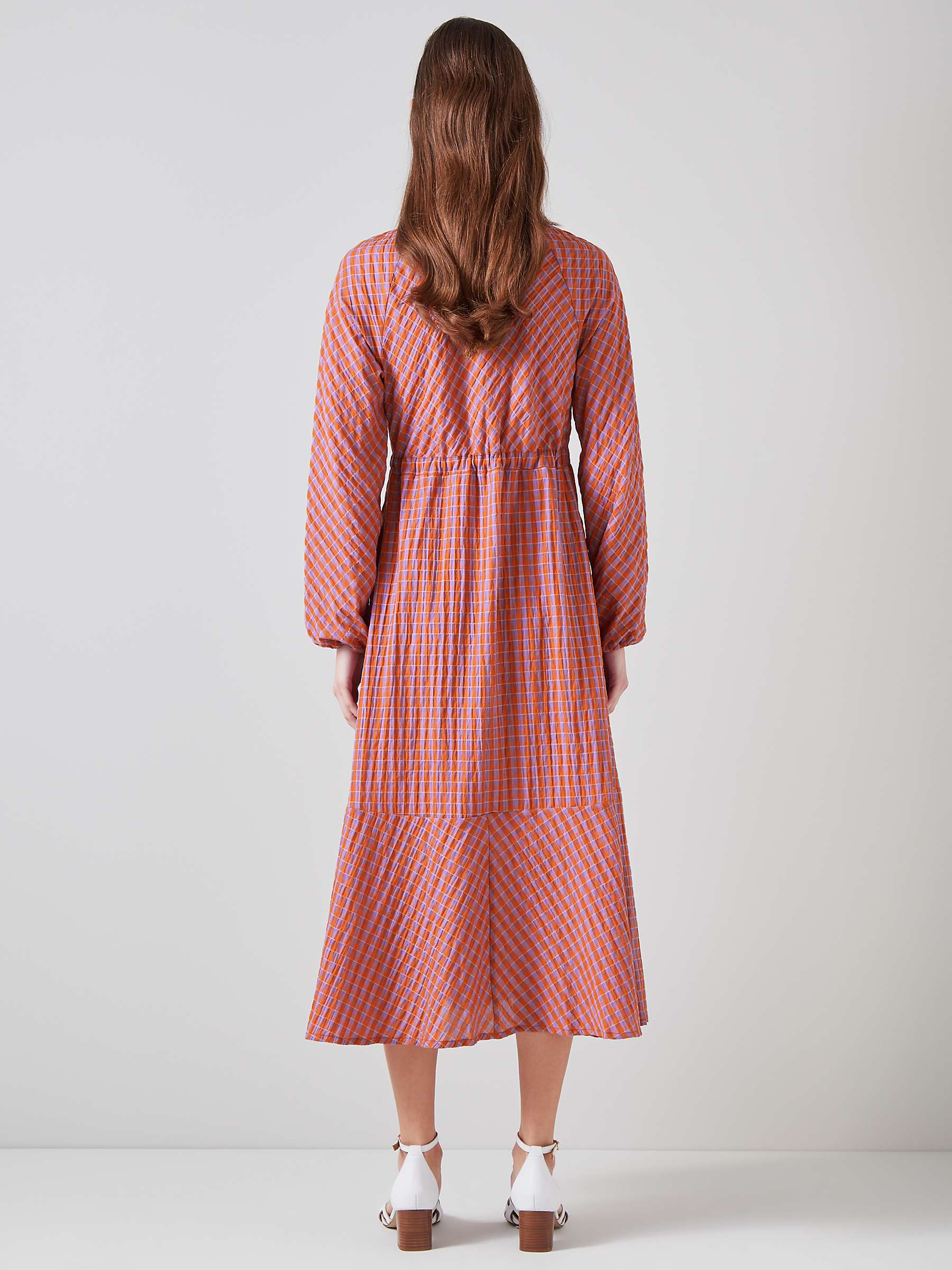 Buy L.K.Bennett Sophie Seersucker Textured Check Midi Dress, Orange/Purple Online at johnlewis.com