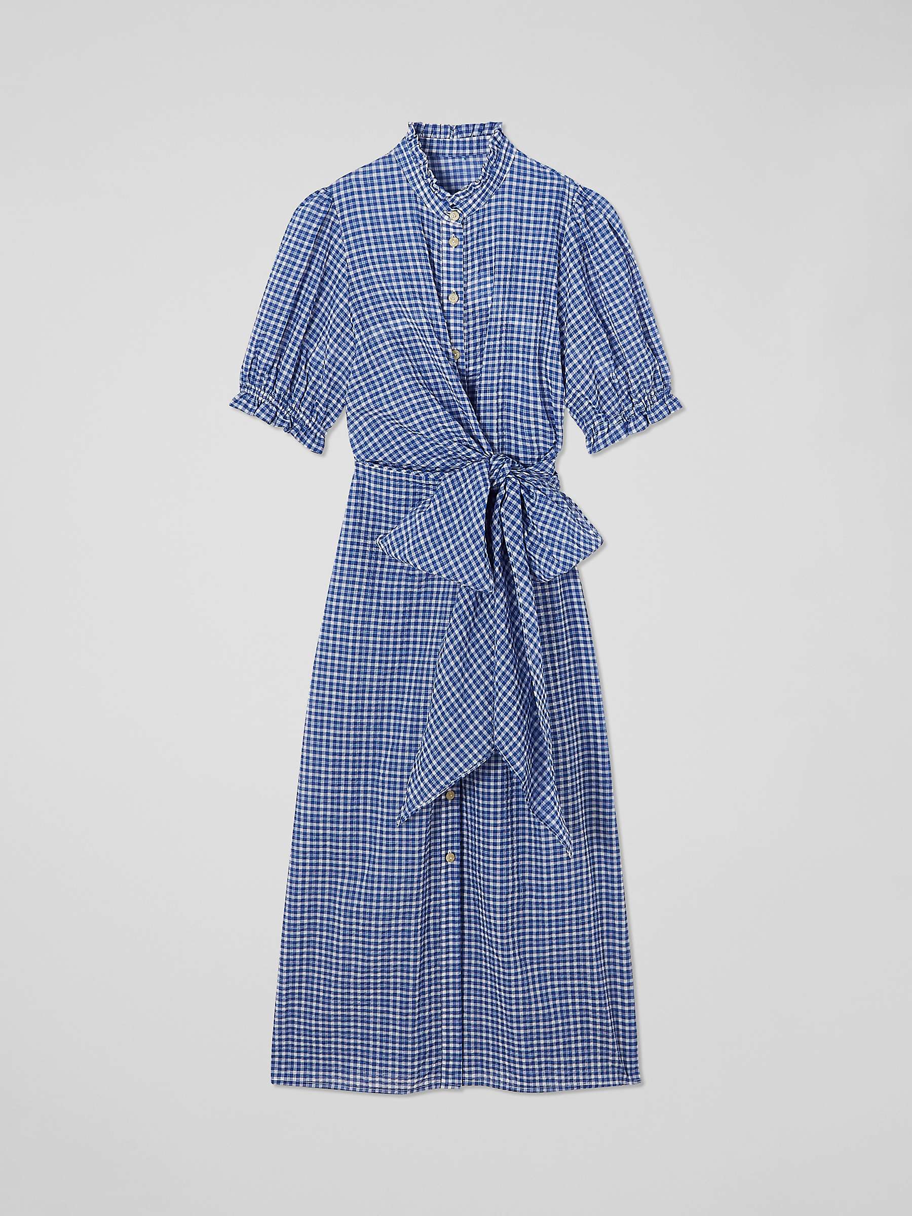 Buy L.K.Bennett Soleil Seersucker Check Midi Shirt Dress, Blue/White Online at johnlewis.com