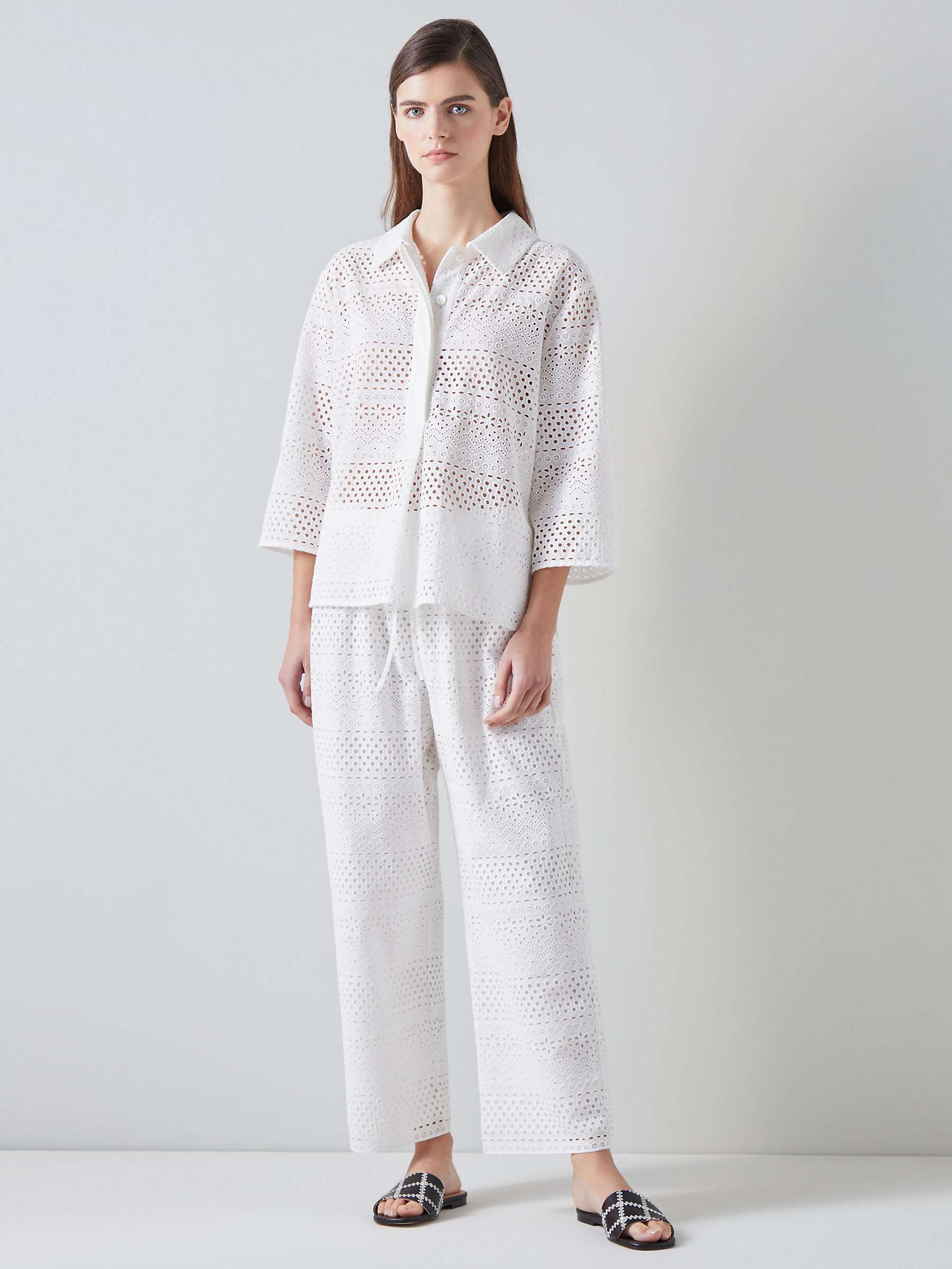 Buy L.K.Bennett Edie Broderie Anglaise Wide Leg Trousers, White Online at johnlewis.com