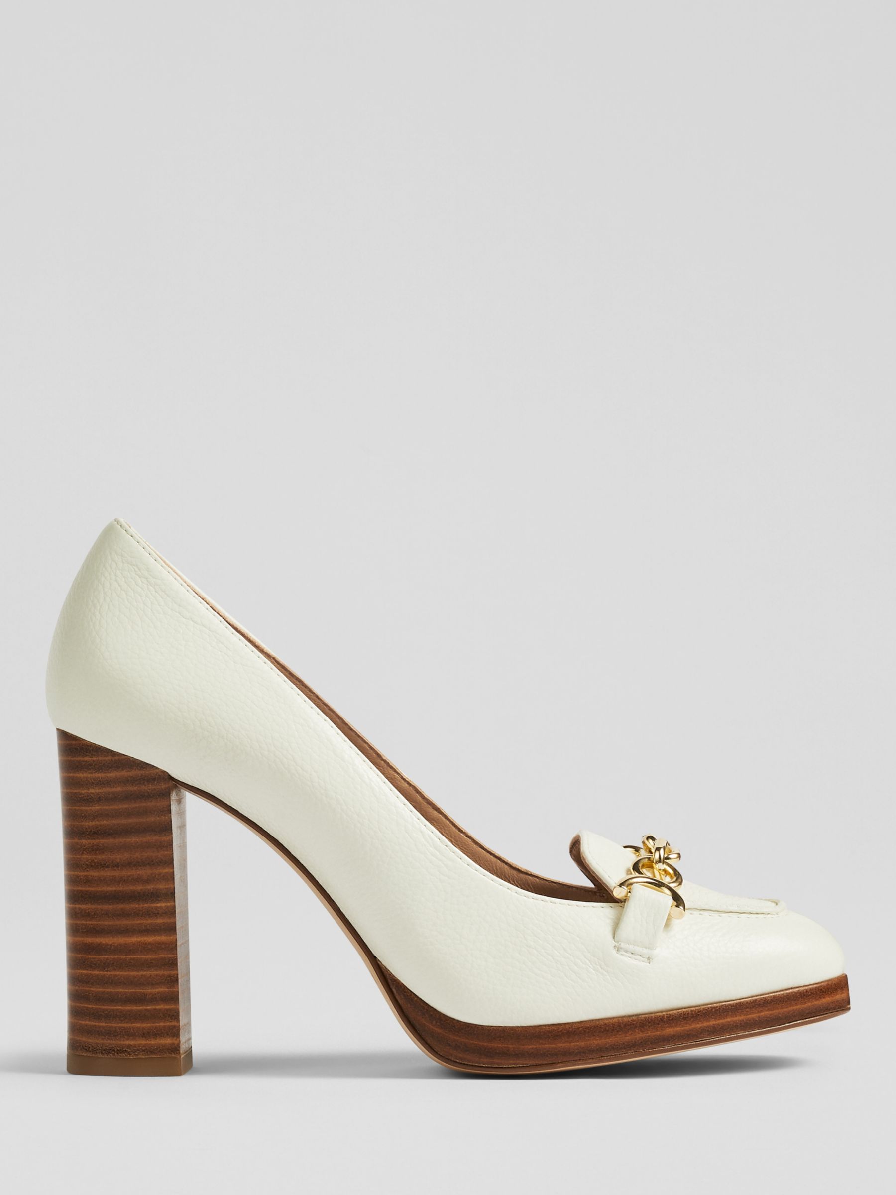 L.K.Bennett Attley Snaffle Detail Block Heel Court Shoes, Cream, 2