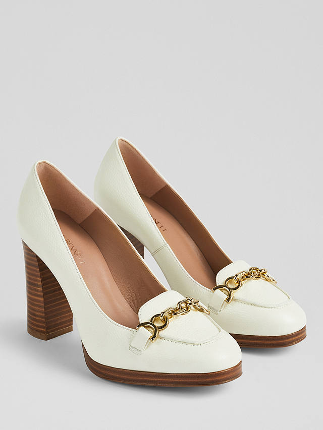 L.K.Bennett Attley Snaffle Detail Block Heel Court Shoes, Cream