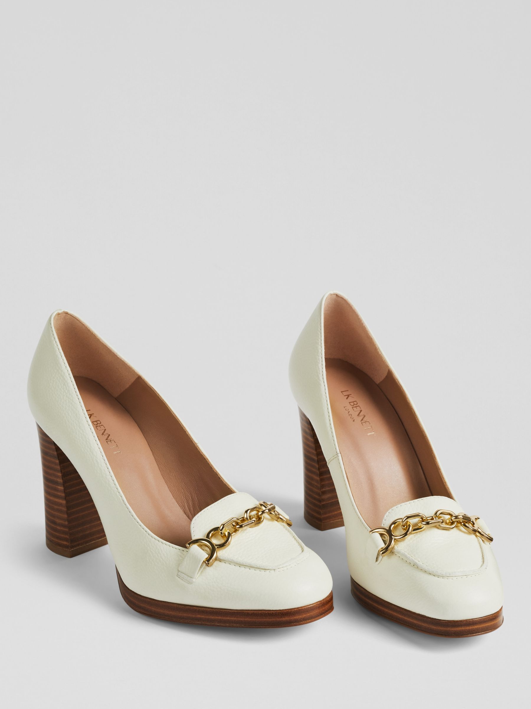 L.K.Bennett Attley Snaffle Detail Block Heel Court Shoes, Cream, 2