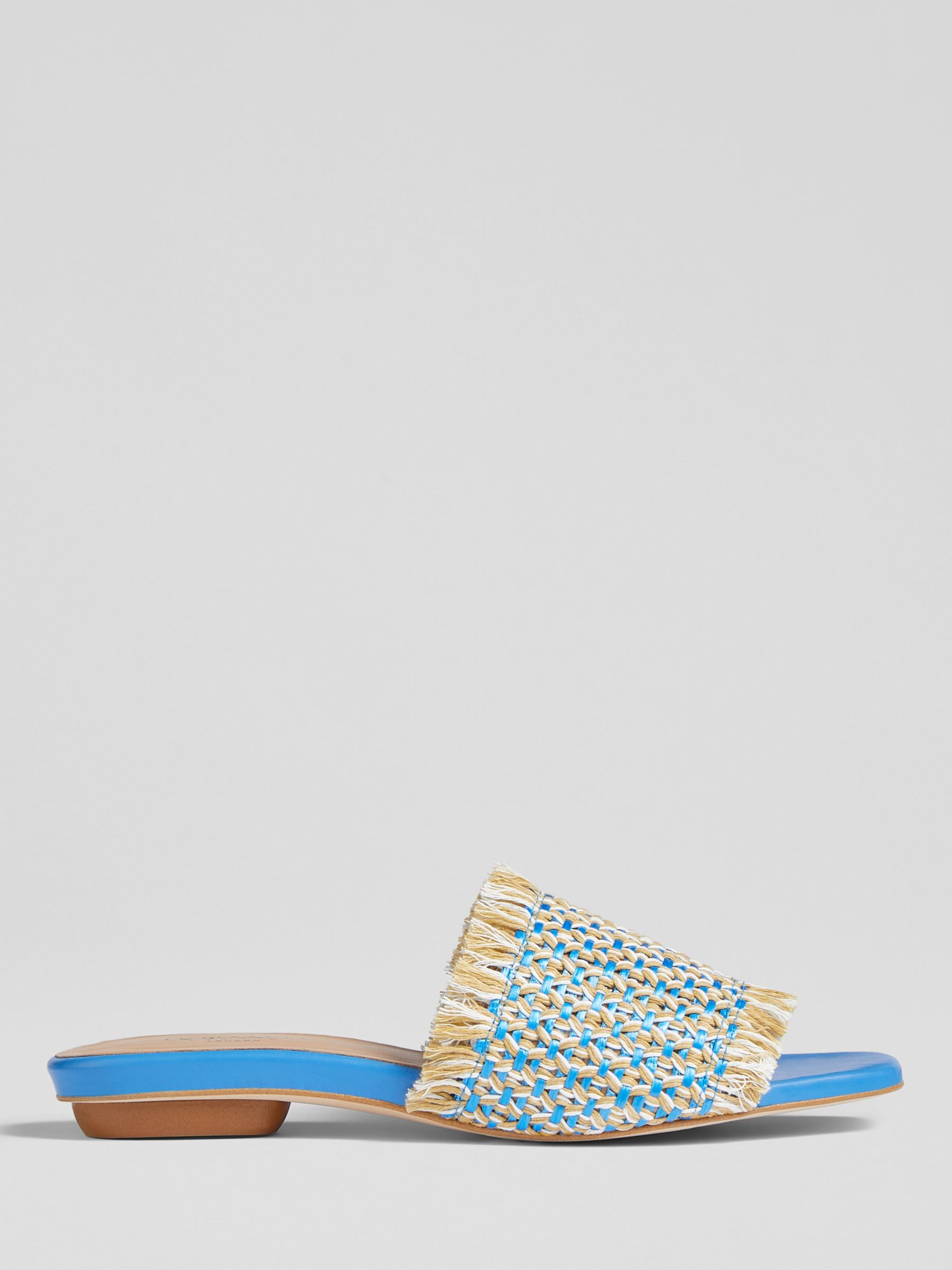 L.K.Bennett Meera Raffia Flat Sandals, Blue/Cream, 2
