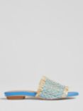 L.K.Bennett Meera Raffia Flat Sandals, Blue/Cream, Blue/Cream