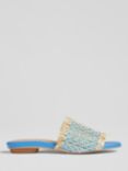 L.K.Bennett Meera Raffia Flat Sandals, Blue/Cream