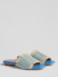 L.K.Bennett Meera Raffia Flat Sandals, Blue/Cream, Blue/Cream