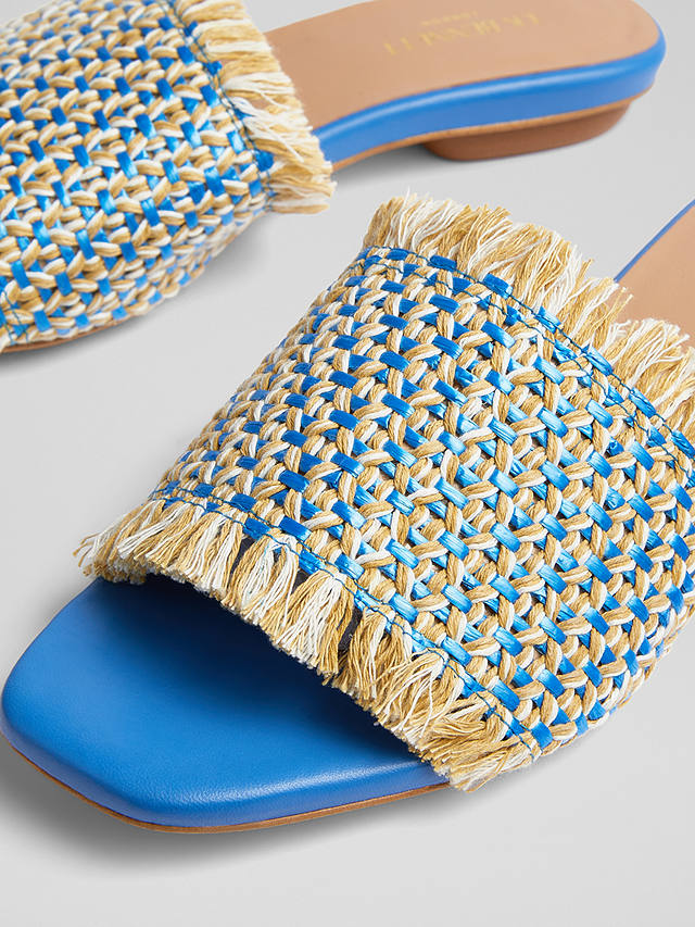 L.K.Bennett Meera Raffia Flat Sandals, Blue/Cream