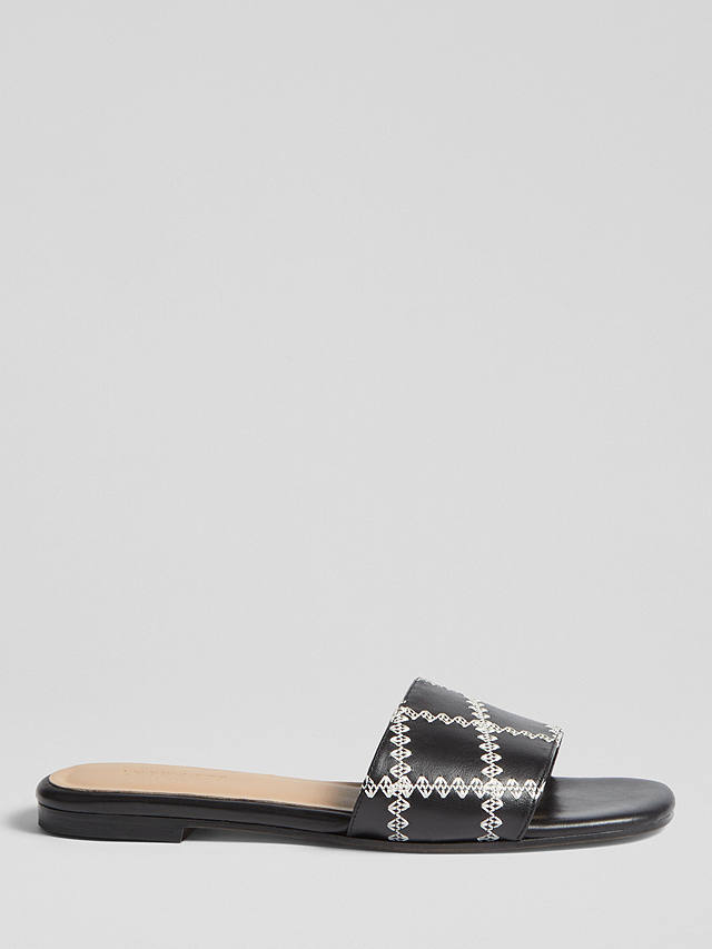 L.K.Bennett Hema Stitch Detail Leather Slider Sandals, Black