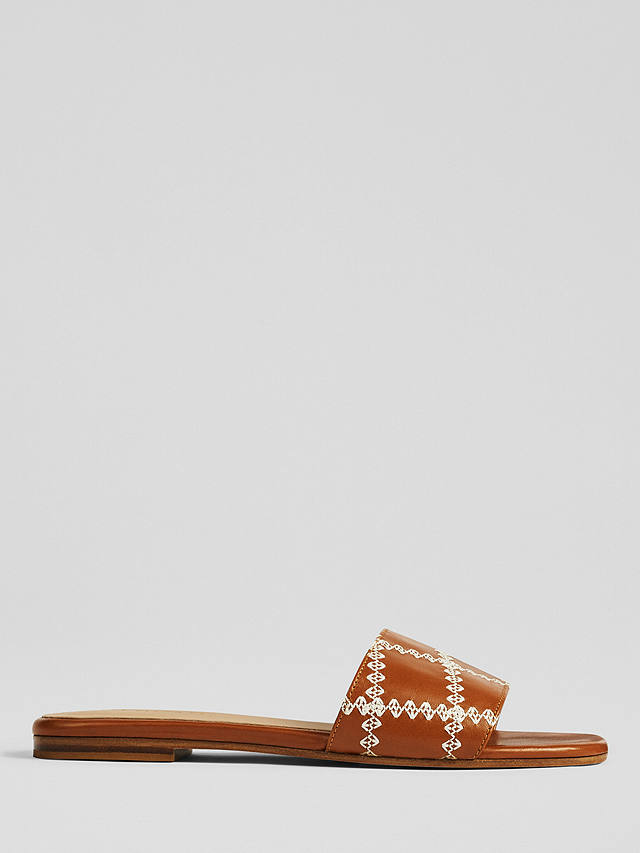 L.K.Bennett Hema Stitch Detail Leather Slider Sandals, Saddle