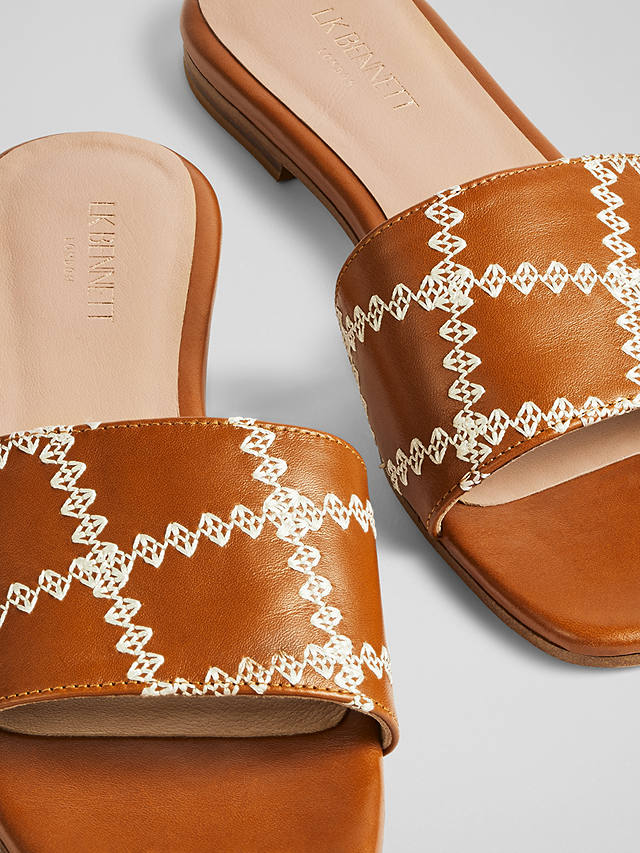 L.K.Bennett Hema Stitch Detail Leather Slider Sandals, Saddle