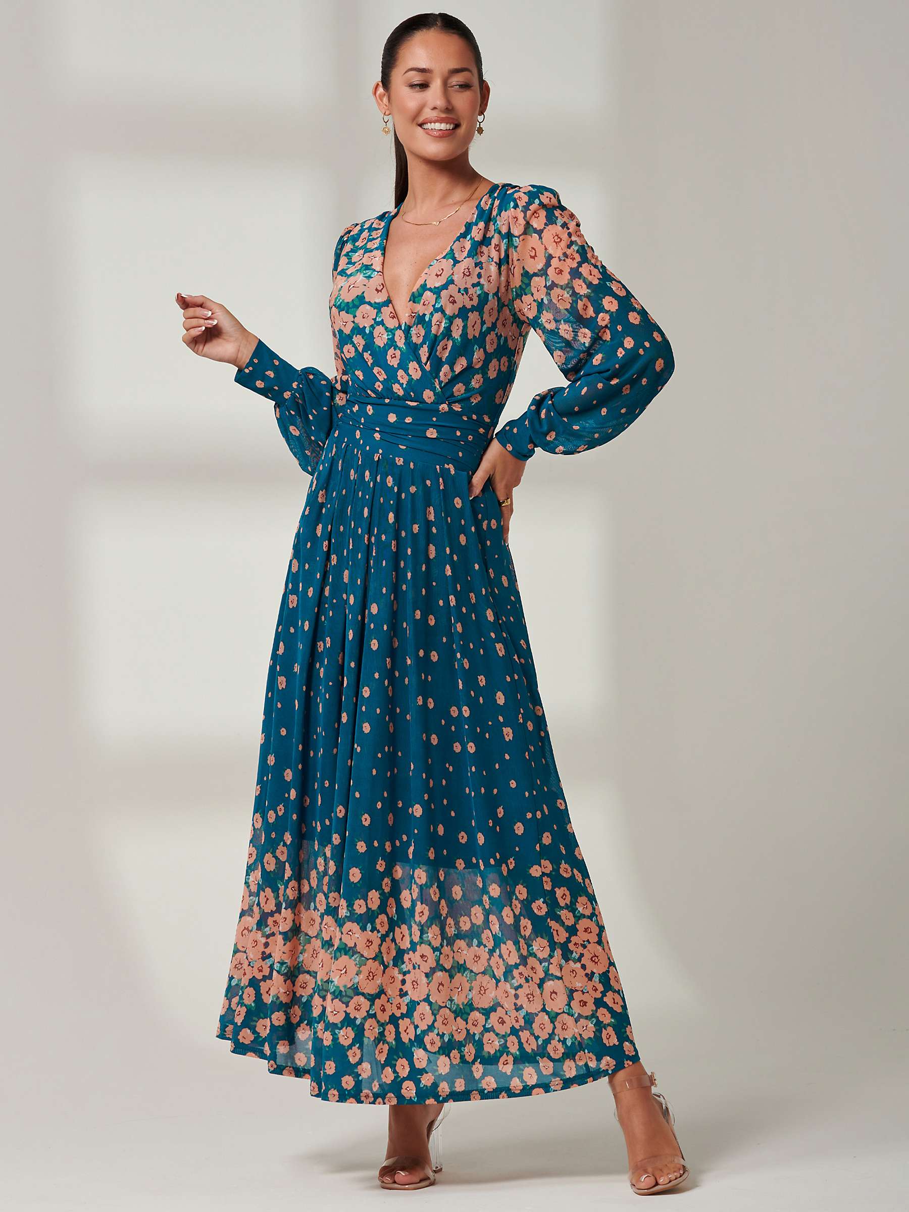 Buy Jolie Moi Blossom Print Mesh Maxi Dress, Teal/Multi Online at johnlewis.com