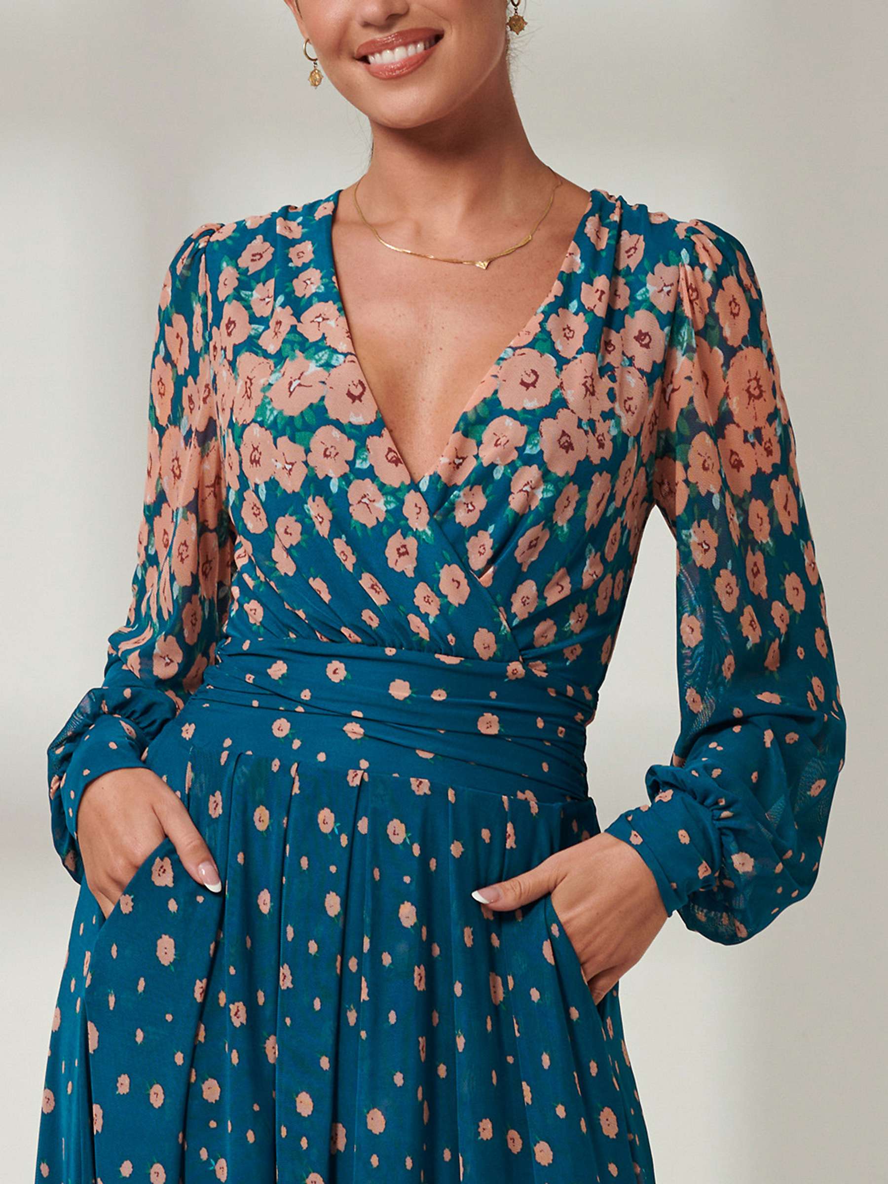 Buy Jolie Moi Blossom Print Mesh Maxi Dress, Teal/Multi Online at johnlewis.com