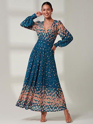 Jolie Moi Blossom Print Mesh Maxi Dress, Teal/Multi
