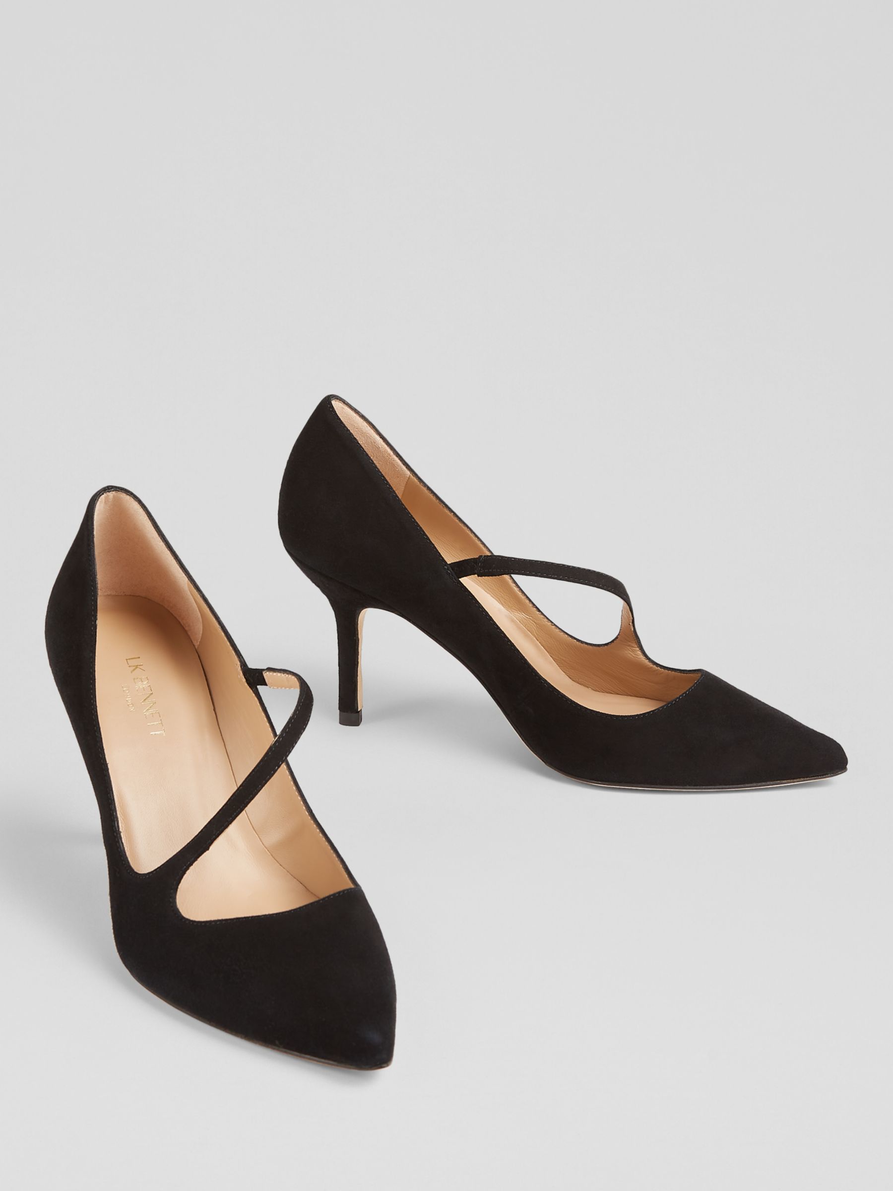 L.K.Bennett Simone Suede Asymmetric Strap Court Shoes, Black, 2