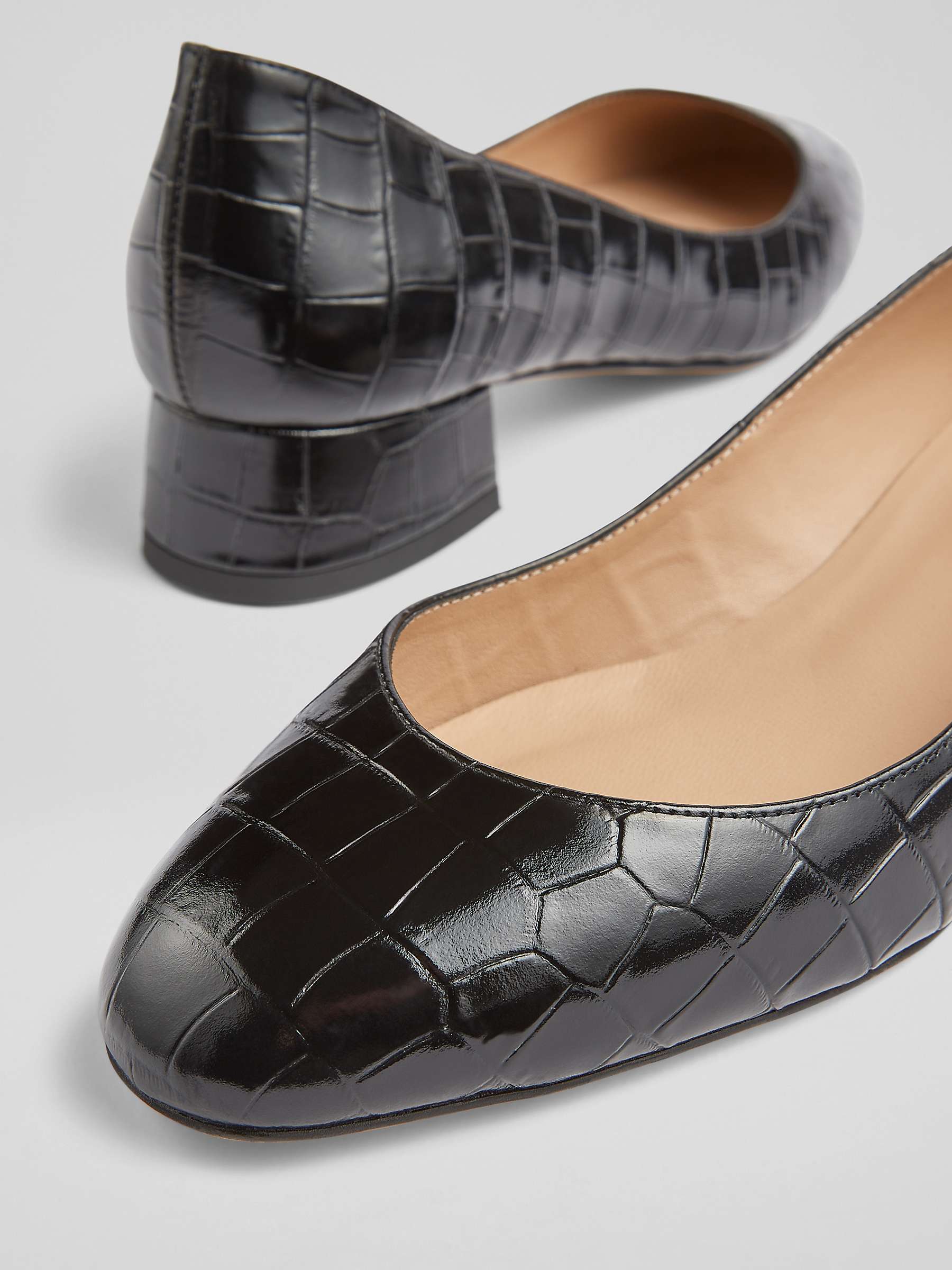 Buy L.K.Bennett Blaine Croc Effect Leather Low Heel Pumps, Black Online at johnlewis.com