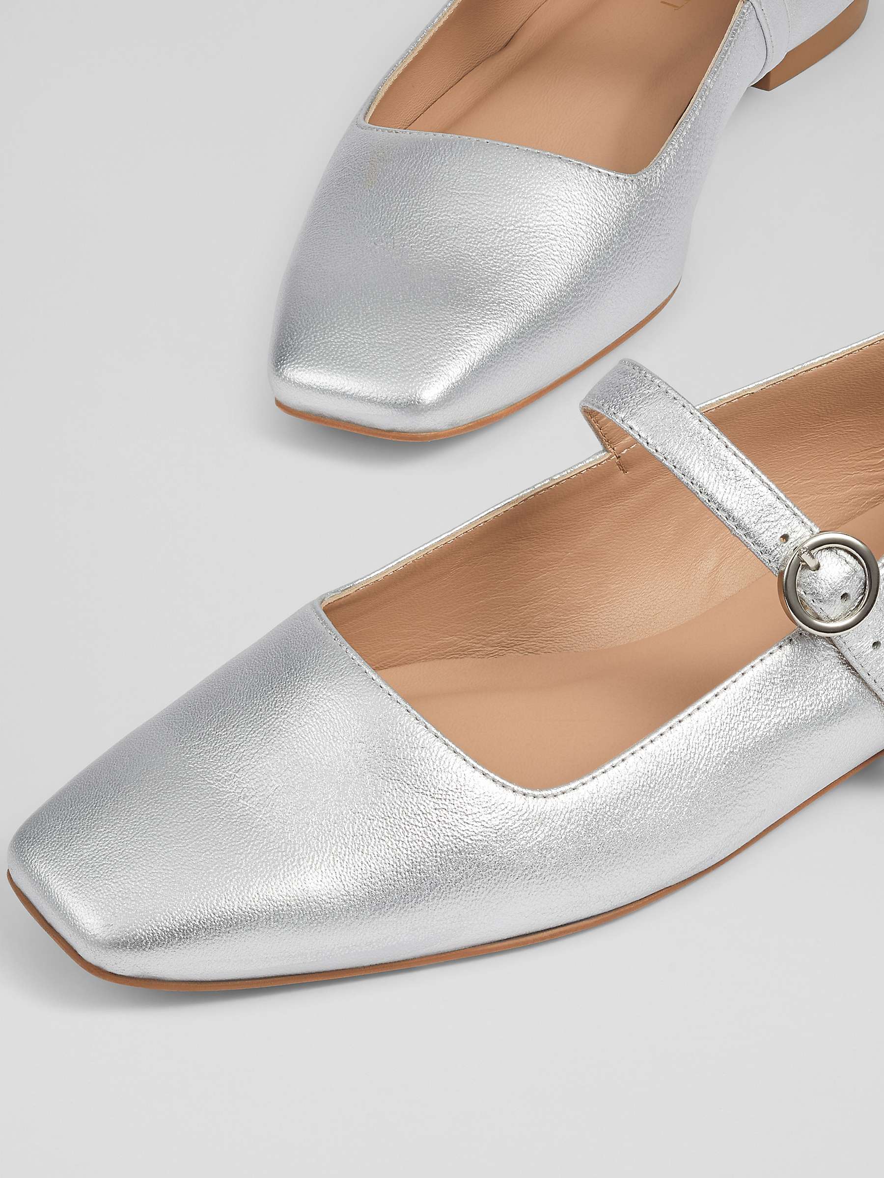 Buy L.K.Bennett Willow Flat Leather Mary Janes, Silver Online at johnlewis.com