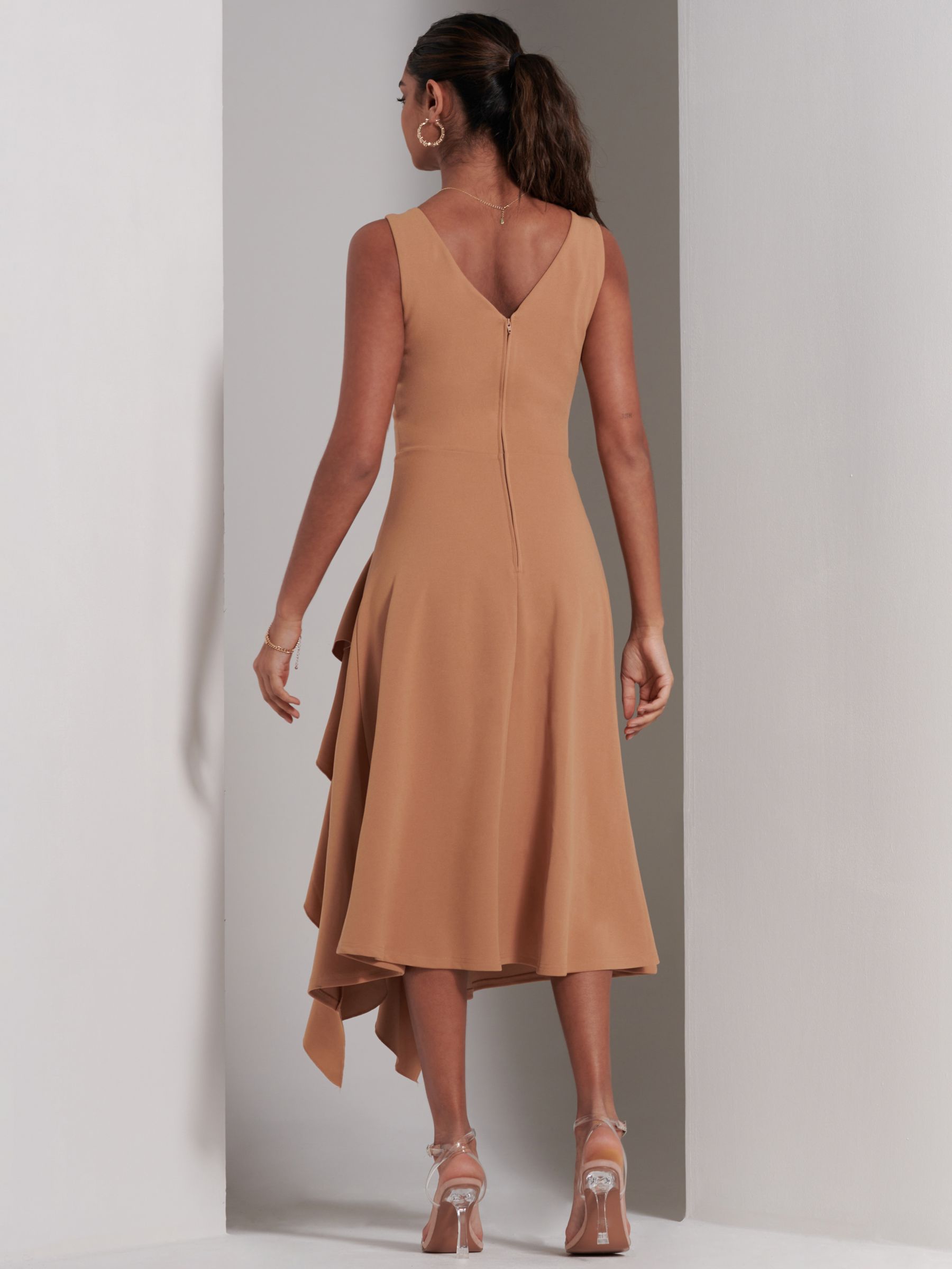 Jolie Moi Haylen Frill Detail Midi Dress, Tan, 8